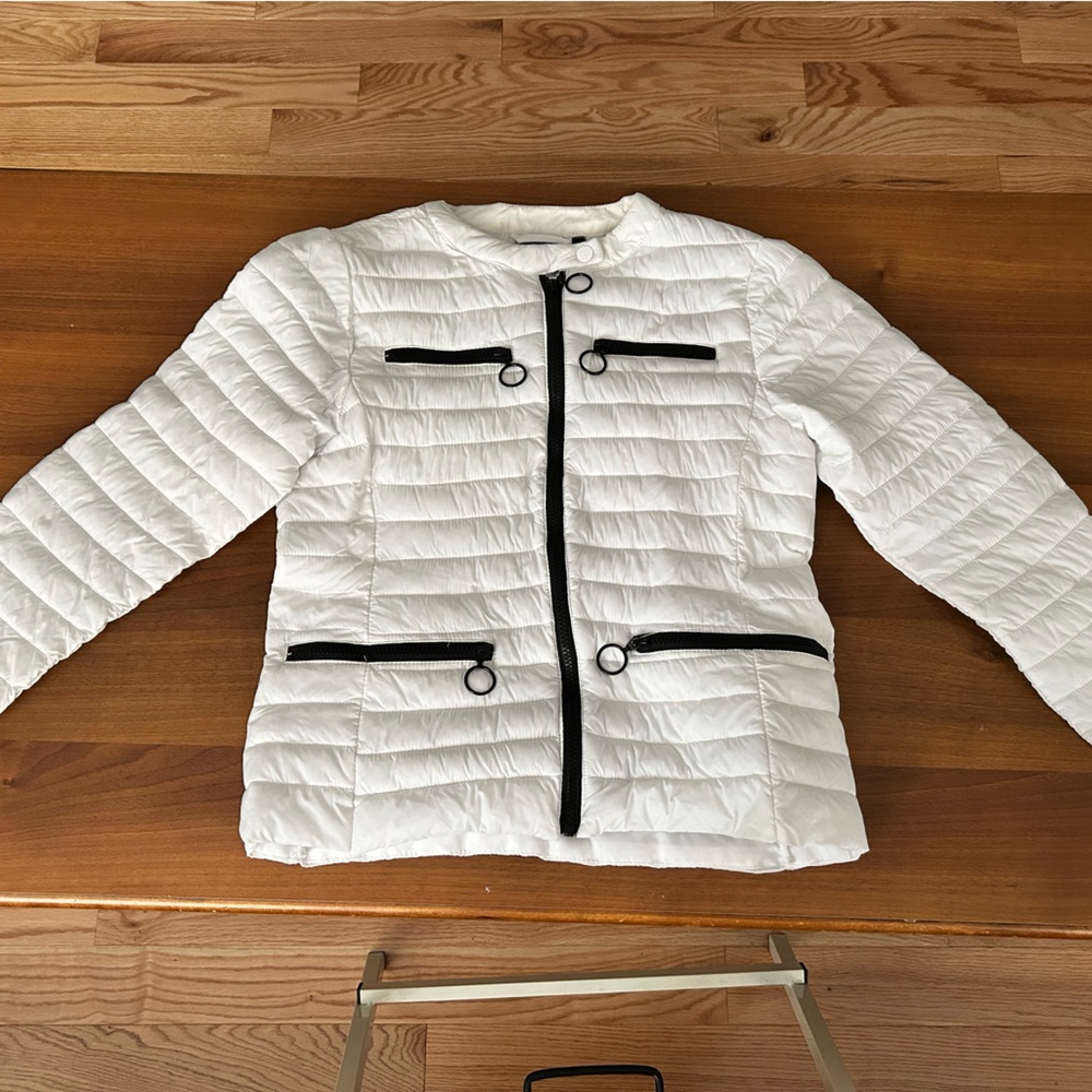 Me Jane White Puffer Jacket with Black Trim